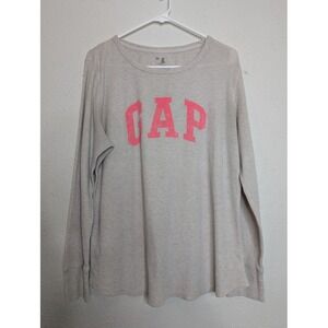 Gap Womens Thermal Logo Waffle Knit Long Sleeve Pullover Shirt Gray XXL Spellout